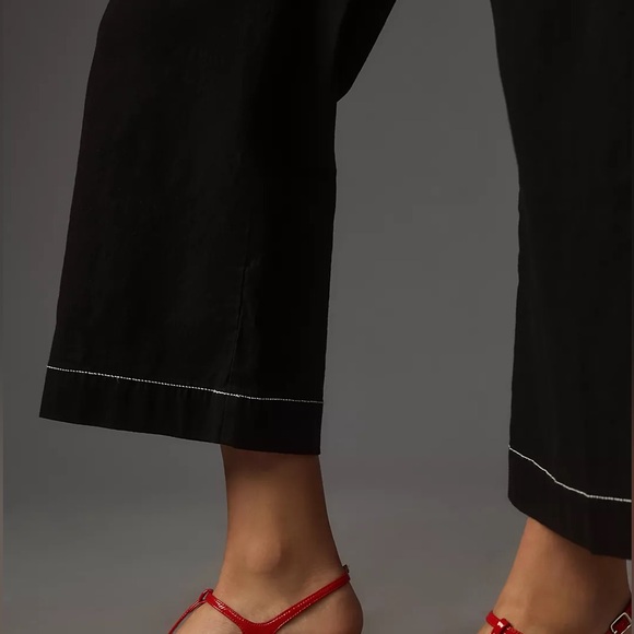 Anthropologie Maeve The Colette Cropped Wide Leg Contrast Stitch Edition Black - Picture 15 of 16
